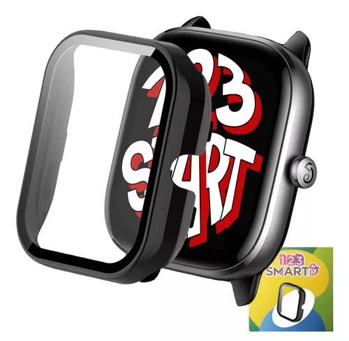 Capa Protetora Case De Acrilico Com Pelicula De Vidro Temperado Embutida Compativel Com Amazfit Gts 4 Mini A2176 - Cor Preto 