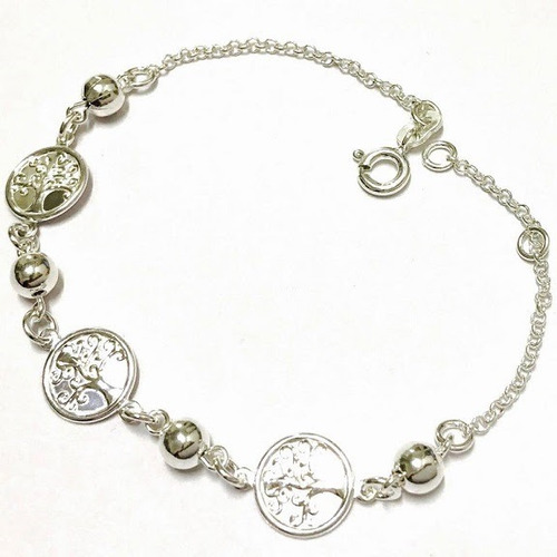 Pulsera Arbol De La Vida Con Bolitas Plata 19cm Mujer Ps 119