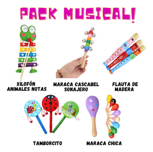 Pack Musical Infantil Madera 5 Instrumentos Didácticos Niños