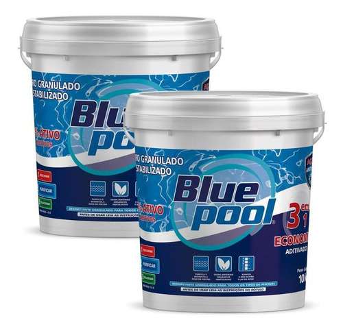 Cloro Piscina 3 Em 1 Balde 10kg Kit Com 2 Bluepool Fluidra