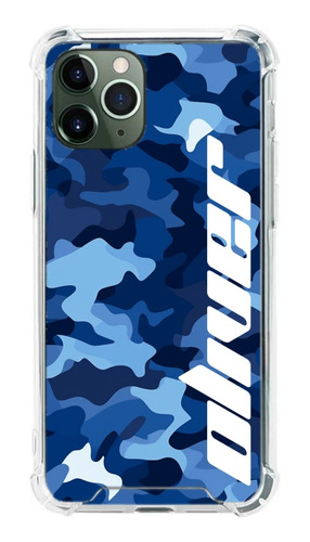 Funda Personalizada Camuflaje Azul Nombre Para iPhone