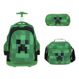 Kit Mochila Lonchera Y Lapicera Minecraft Con Carro Vs1543