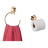 Kit Suporte Toalha Porta Papel Higiênico Ventosa Rose Gold