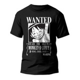 Camiseta One Piece Luffy Wanted Unissex 100% Algodão Anime