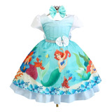 Vestido Infantil Fantasia Sereia Ariel Fundo Do Mar + Tiara