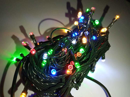 Luces Navidad Led Multicolor X100 Bombillos Cable Verde X2