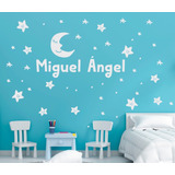 Vinilos Adhesivo Decorativo Niños Luna, Estrellas + Nombre