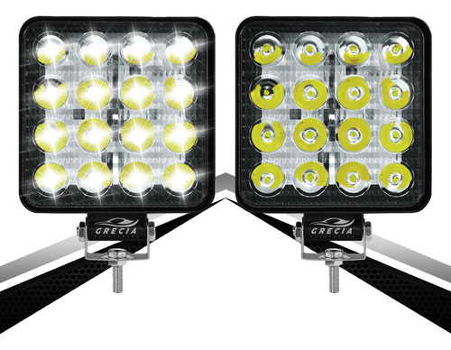 Par Faros 16 Led Auxiliar Cuadrado 4x4 C Estrobo 