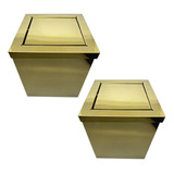 Kit 2 Lixeiras Quadrada Dourada Inox Basculante 15l + 30l