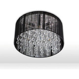 Lustre Sobrepor Plafon Cristal Tecido Preto - 40x19cm 6xe14