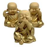 Trio Buda Ouro Bebê Cego Surdo Mudo Estatueta Monge Present Cor Tbg *ouro Rico