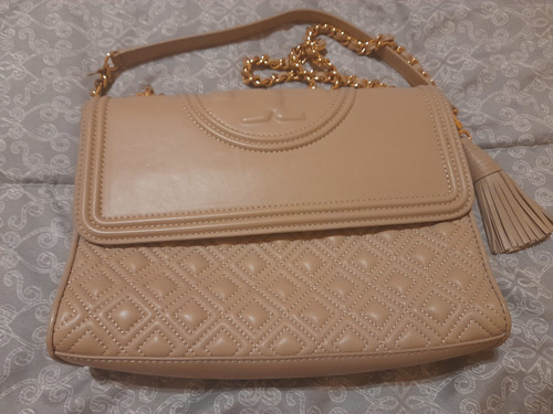 Bolsa Tory Burch Mujer Fleming Beige Nude Clutch Cadena