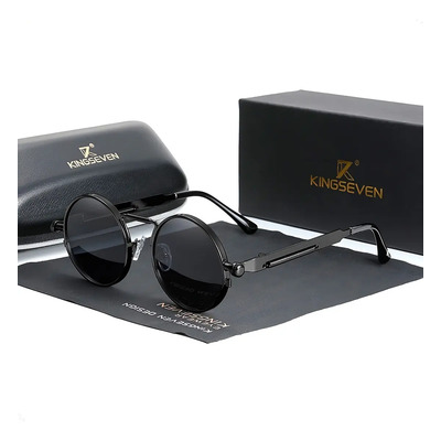 Anteojos de sol polarizados Kingseven lente sol polarizado 7579 talle Standard diseño SteamPunk armazón negro y lente negro | Meses sin interés