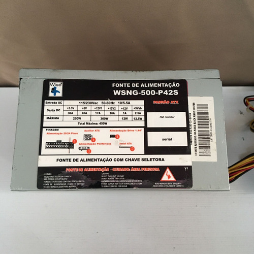 Fonte Nominal Wise Mod: Wsng-500-p42s 24p 450w Sata Atx