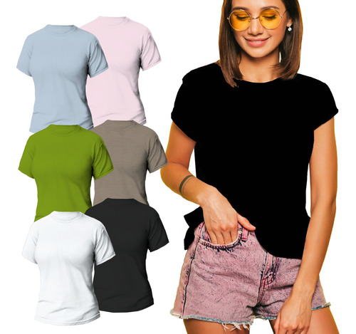 Pack De Remeras Mujer X6 Manga Corta Algodón Lisa - M Al Xxl