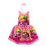 Vestidos Disfraz Bebé Niña Princesa Peach Mario Bross Película Fiesta Cumpleaños Con Diadema 