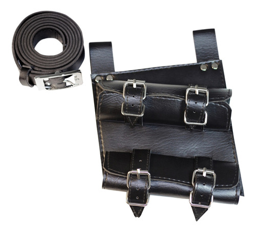 Black Pu Leather Sword Belt Two Metal Buckles