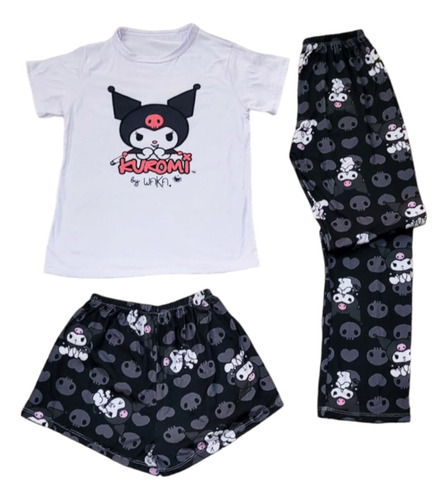 Pijama Kuromi Hello Kitty 3 Pzs Short Pantalón Blusa M Co El