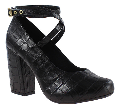 Sapato Feminino Boneca Preto Salto Alto Bloco Er256