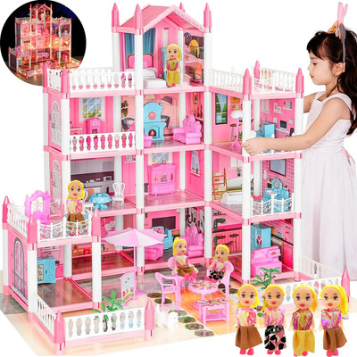 Casa De Muñecas Grande Con Muebles11 Cuarto4 Muñecas,con Luz