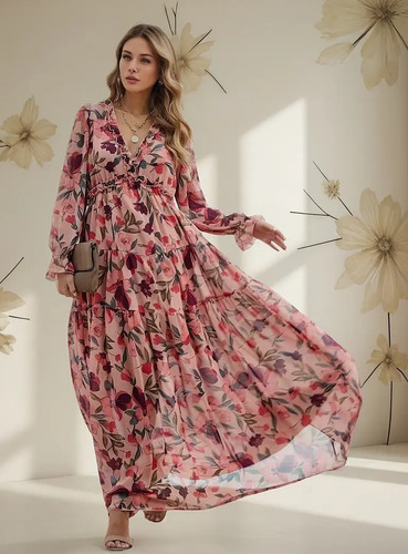 Vestido Elegante Estampado Casual Con Volantes Para Mujer | MercadoLibre