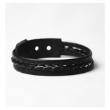 Pulseira Bracelete De Couro Preto Ajustavel