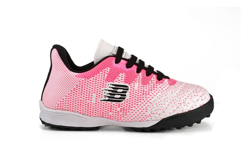 Botines Futbol 5 Cómodos Niños Blanco Fucsia Césped Sint 