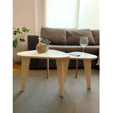 Set 2 Mesas De Living Moderna Nordico Escandinavo Ratona Color Roble Blanco