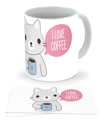 Mug Taza Kawaii Tierno Café Regalo Cute Gato Café