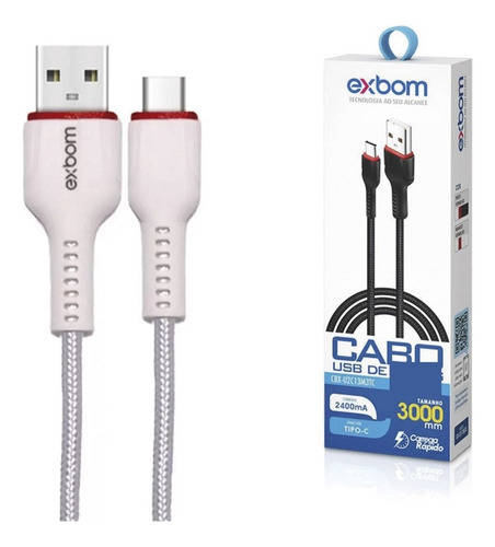 Cabo Carregador Rápido Usb Tipo C 3 Metros Reforçado Nylon Cor Preto