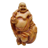 Estatuilla Buda Feliz Resina Simil Madera Importado Oriente