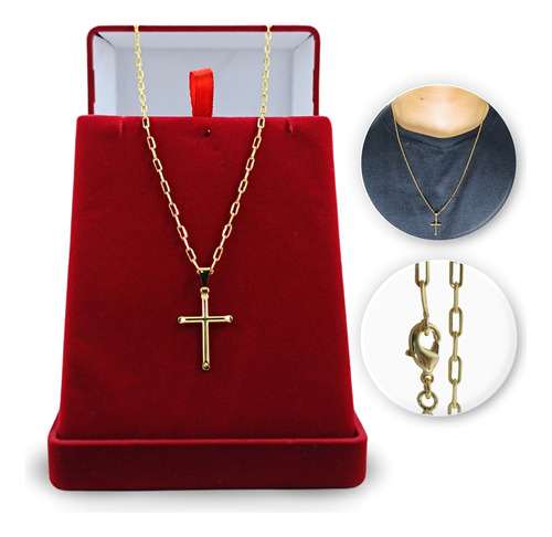 Cordão Colar Ouro 18k 70cm + Pingente Crucifixo Palito Top