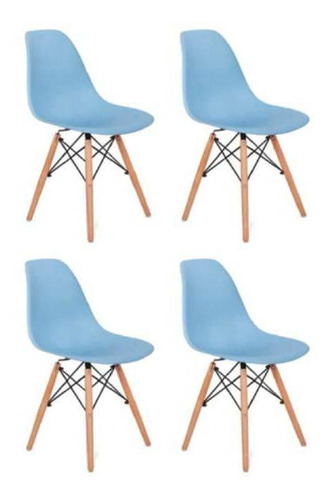Cadeira De Jantar Henn Decorshop Charles Eames Dkr Eiffel, Estrutura De Cor  Azul, 4 Unidades