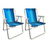 2 Cadeiras De Praia Em Alumínio Adulto Dobrável - Cor: Azul