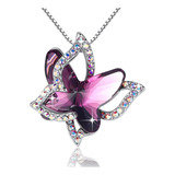 Collar Plata S925 Colgante Spread Your Wings Mariposa Circón Color Violeta Oscuro