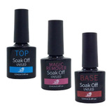 Kit Base Top Coat Magic Remover Unhas Soak Off Lirió 12ml