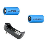 Kit 02 Bateria Icr17335 Cr123a 3,7v 800mah + Carregador 3,7v