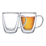 Set X2 Tazas Doble Pared Vidrio Café 270ml C/asa Tramontina