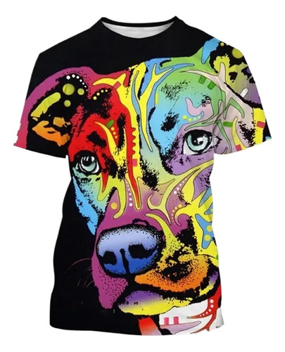 Camiseta De Manga Corta Con Estampado 3d De Perro Pitbull