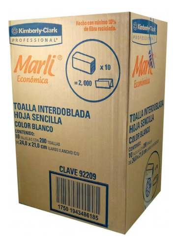 Toalla P/manos Int. Marli® Económica, 10paq, 200 Toallas C/u