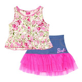 Conjunto Falda Olanes Top Floral Marca Barbie Para Niña