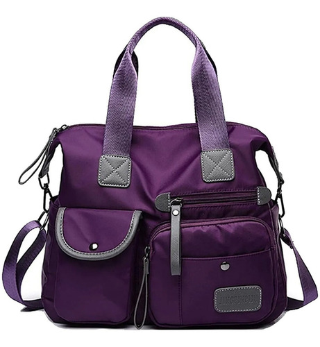 Bolsa Mujer Impermeable Viaje Nylon Tote Crossbody Bandolera Color Lavanda