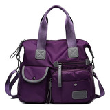 Bolsa Mujer Impermeable Viaje Nylon Tote Crossbody Bandolera Color Lavanda