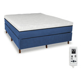 Colchão Magnético Casal Massageador Bio Quântica + Cama Box Cor Azul