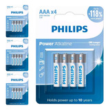 16 Pilhas Alcalinas Aaa 3a Palito Philips 4 Cart