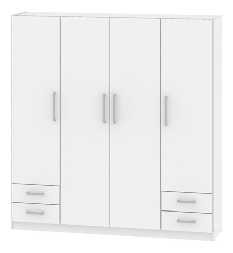 Placard Ropero Mueble Dormitorio Cuarto 4 Puertas 180 X 180 Cm 6 Estantes 4 Cajones Guarda Ropa Perchero Color Blanco Melamina