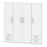 Placard Ropero Mueble Dormitorio Cuarto 4 Puertas 180*173*44 Cm 6 Estantes 4 Cajones Guarda Ropa Perchero Color Blanco Melamina Envio A Todo El Pais