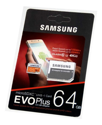 Memoria Micro Sd 64gb Samsung Evo+ 10mbs Tarjeta Clas 10 4k