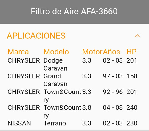 Filtro De Aire Dodge Caravan Neon Tracer 3660 Foto 6