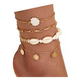 Tobilleras Pack 4 Pulsera De Pie La Playa Elegante Bohemia